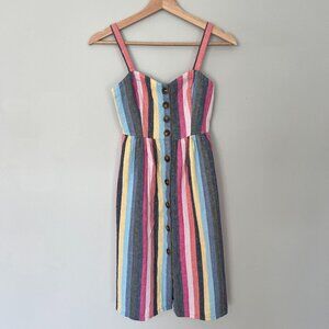 Abercrombie & Fitch coastal linen blend striped multi-color midi dress XXSP